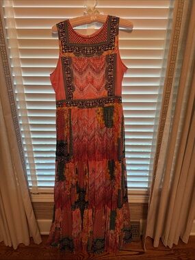 Anthropologie Sleeveless Coral Patchwork Maxi Dress